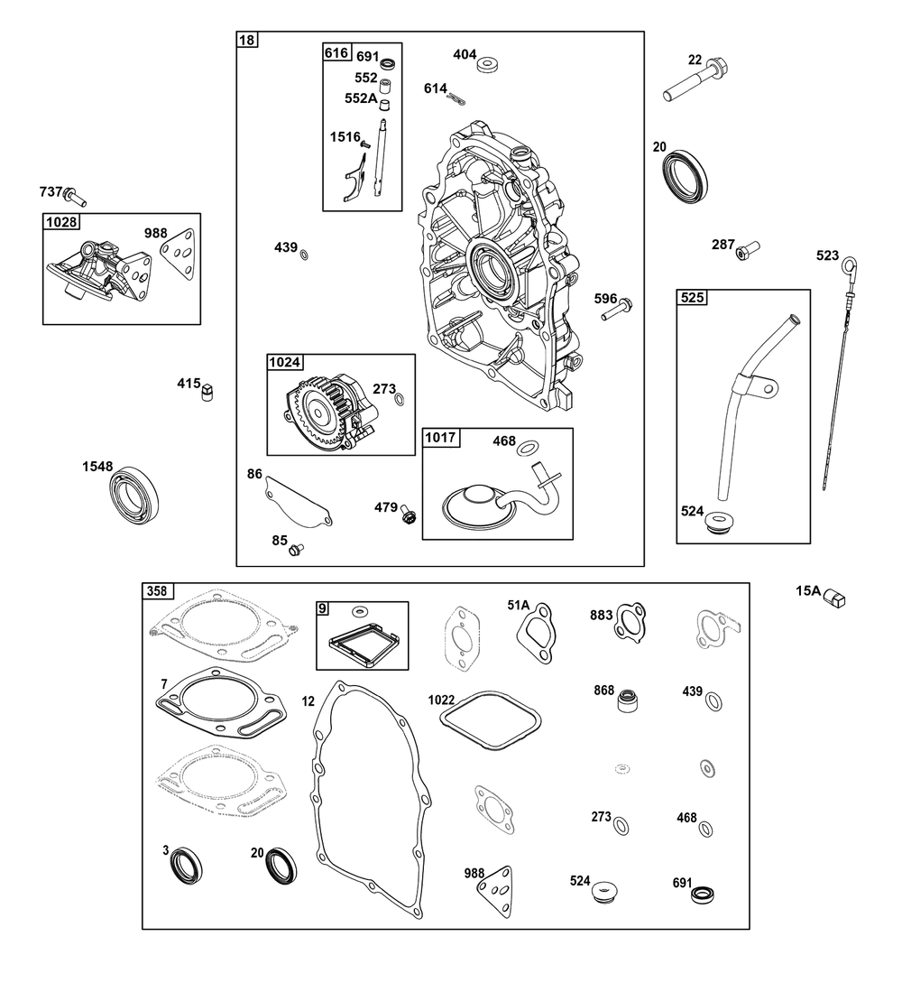 Crankcase Cover/Sump Group Diagram and Parts List for 305445-3214-G1  Briggs and Stratton Engine